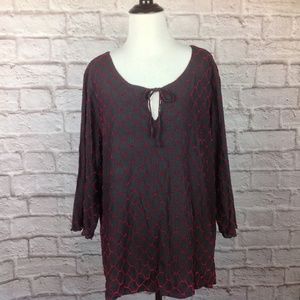 INC Top Women 2X Black Grey Red Chain Link Stretch